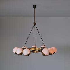 1950s Italian Chandelier by Stilnovo in Brass Black Enamel and Opaline Glass - 4465993