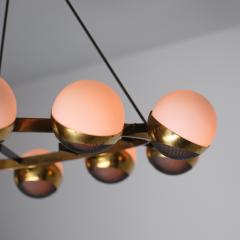 1950s Italian Chandelier by Stilnovo in Brass Black Enamel and Opaline Glass - 4465995