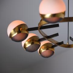 1950s Italian Chandelier by Stilnovo in Brass Black Enamel and Opaline Glass - 4466000