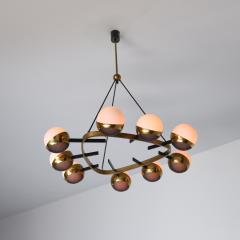 1950s Italian Chandelier by Stilnovo in Brass Black Enamel and Opaline Glass - 4466001