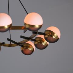 1950s Italian Chandelier by Stilnovo in Brass Black Enamel and Opaline Glass - 4466002