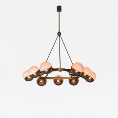 1950s Italian Chandelier by Stilnovo in Brass Black Enamel and Opaline Glass - 4466010