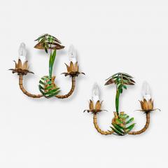 1950s Italian Faux Bamboo Palm Wall Lights - 3720781