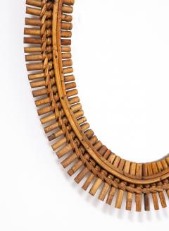 1950s Italian Oval Bamboo Mirror with Chain and Velvet Backing - 4782356