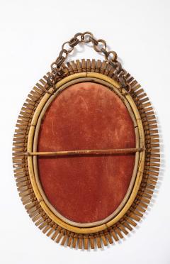 1950s Italian Oval Bamboo Mirror with Chain and Velvet Backing - 4782367