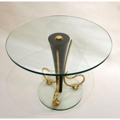 1950s Italian Round Side Table with Black Lacquered Metal and Brass Scroll Decor - 417604