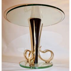 1950s Italian Round Side Table with Black Lacquered Metal and Brass Scroll Decor - 417607