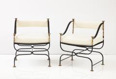 1950s Italian Savonarola Brass And Iron Armchairs - 2777863