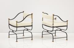 1950s Italian Savonarola Brass And Iron Armchairs - 2777866