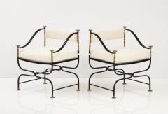 1950s Italian Savonarola Brass And Iron Armchairs - 2777868