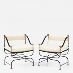 1950s Italian Savonarola Brass And Iron Armchairs - 2784459