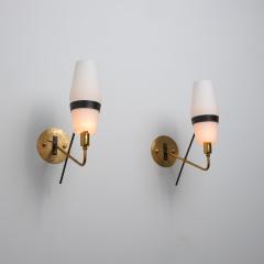 1950s Italian Stilnovo Brass and Opaline Glass Wall Sconces - 4530625