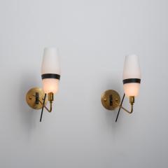 1950s Italian Stilnovo Brass and Opaline Glass Wall Sconces - 4530626