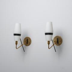 1950s Italian Stilnovo Brass and Opaline Glass Wall Sconces - 4530629