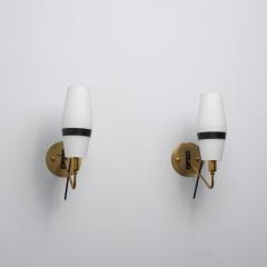 1950s Italian Stilnovo Brass and Opaline Glass Wall Sconces - 4530630