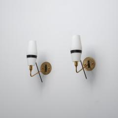 1950s Italian Stilnovo Brass and Opaline Glass Wall Sconces - 4530631