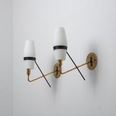 1950s Italian Stilnovo Brass and Opaline Glass Wall Sconces - 4530632