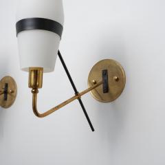 1950s Italian Stilnovo Brass and Opaline Glass Wall Sconces - 4530634