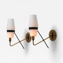 1950s Italian Stilnovo Brass and Opaline Glass Wall Sconces - 4532078