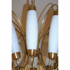 1950s Italian Vintage Stilnovo Style White Glass Ten Light Brass Chandelier - 559996