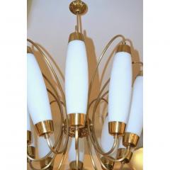 1950s Italian Vintage Stilnovo Style White Glass Ten Light Brass Chandelier - 560000