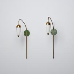 1950s Italian Wall Sconces in Brass Green Lacquered Brass and Opaline Glass - 4463497