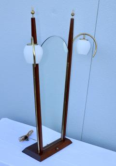 1950s Italian Walnut And Brass Vanity Mirror With Lights - 3031275