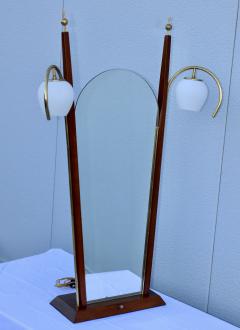 1950s Italian Walnut And Brass Vanity Mirror With Lights - 3031276