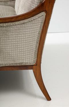 1950s Italian Walnut Settee With Velvet Upholstery - 2958876