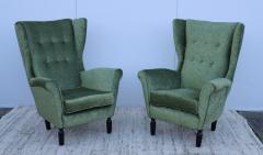 1950s Italian Wing back Lounge Chairs In Velvet Fabric - 2934881