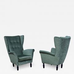 1950s Italian Wing back Lounge Chairs In Velvet Fabric - 2940181