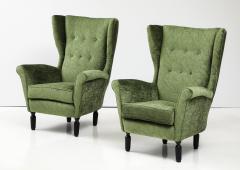 1950s Italian Wing back Lounge Chairs In velvet - 4430686