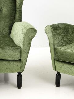 1950s Italian Wing back Lounge Chairs In velvet - 4430687