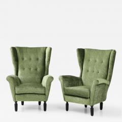 1950s Italian Wing back Lounge Chairs In velvet - 4434723
