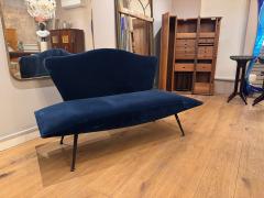 1950s Italian loveseat bench in teal velvet - 4129269