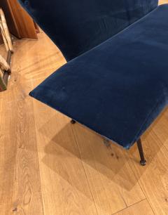 1950s Italian loveseat bench in teal velvet - 4129270