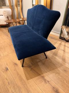 1950s Italian loveseat bench in teal velvet - 4129272