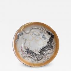 1950s Japanese Handcrafted Porcelain Lucky Dragon Saucer Plate Distressed - 3132361