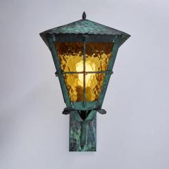 1950s Large Scandinavian Outdoor Wall Light in Patinated Copper and Amber Glass - 2492697