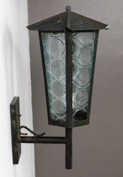 1950s Large Scandinavian Outdoor Wall Lights in Patinated Copper and Glass - 1086807