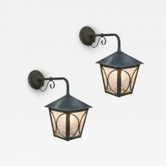 1950s Large Scandinavian Outdoor Wall Lights in Patinated Copper and Glass - 2257131