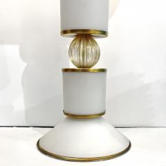 1950s Mid Century Italian Pair Tall White Gold Murano Glass Lamps Mica Shades - 4366627