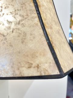 1950s Mid Century Italian Pair Tall White Gold Murano Glass Lamps Mica Shades - 4366630