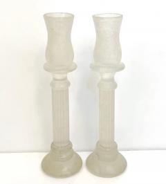 1950s Mid Century Modern Italian White Grey Scavo Murano Glass Pair Candlesticks - 4168072