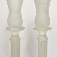 1950s Mid Century Modern Italian White Grey Scavo Murano Glass Pair Candlesticks - 4168078