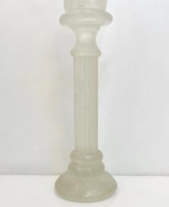 1950s Mid Century Modern Italian White Grey Scavo Murano Glass Pair Candlesticks - 4168080