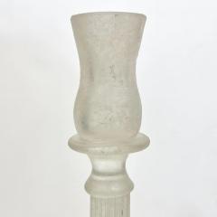 1950s Mid Century Modern Italian White Grey Scavo Murano Glass Pair Candlesticks - 4168081