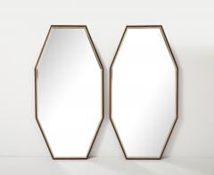 1950s Mid Century Modern Large Octagonal Walnut And Brass Wall Mirrors - 3947648