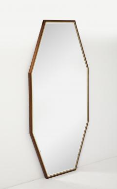 1950s Mid Century Modern Large Octagonal Walnut And Brass Wall Mirrors - 3947653