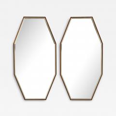 1950s Mid Century Modern Large Octagonal Walnut And Brass Wall Mirrors - 3949065